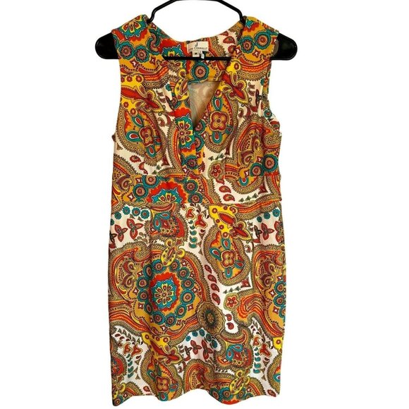 Jude Connally Empire Waist Retro Paisley Print Shift Dress Stetch Sleeveless M - Picture 1 of 7